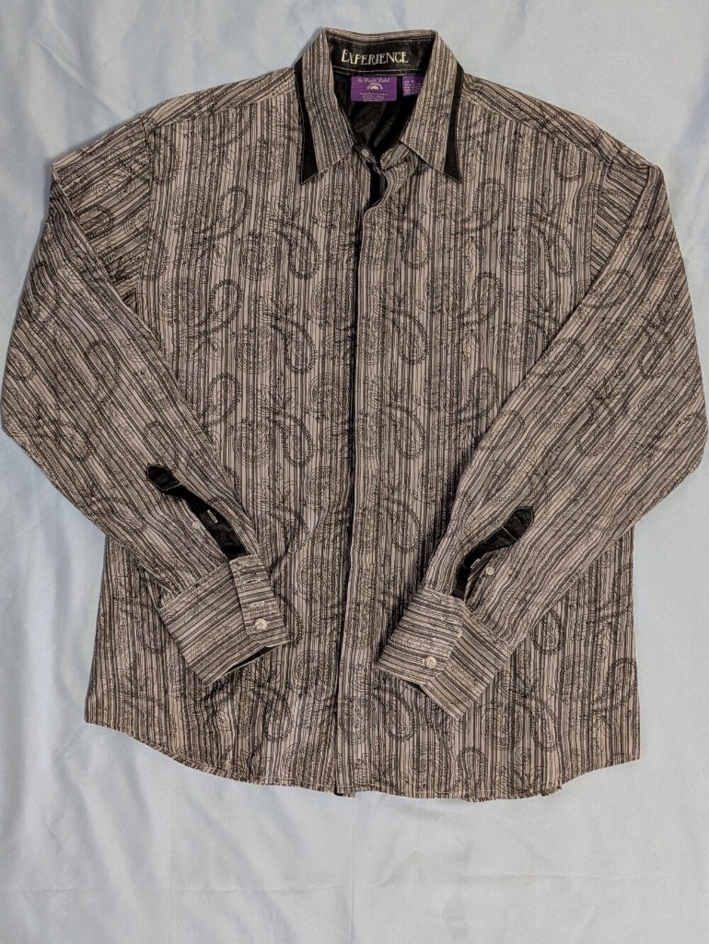 Jimi Hendrix Experience Purple Label Gray Paisley Button Up Shirt Men's XL